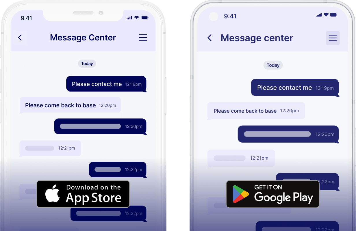 Two screens of a cell phone with a message center on the screen.
