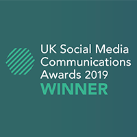 The uk social media communication awards winner badge.